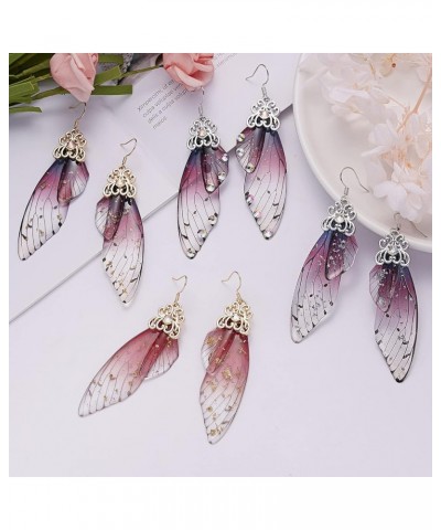 Butterfly Wing Drop Dangle Earrings Gold Plated Crystal Rhinestone for women girls wedding Jewelry Purple-Silver B $7.48 Earr...