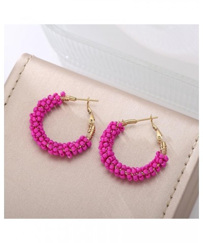 Flower Hoop Earrings, Boho Beaded Hoop Earrings Daisy Hoop Earrings Floral Hoop Earrings Hot Pink Beads $8.09 Earrings