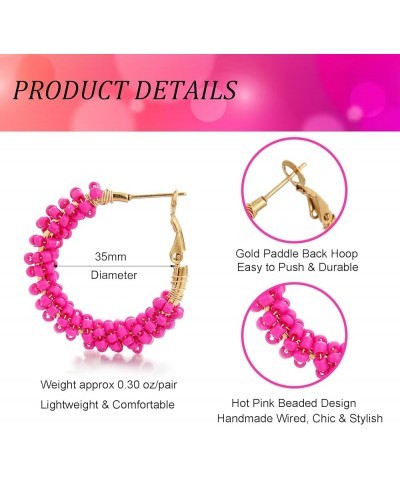 Flower Hoop Earrings, Boho Beaded Hoop Earrings Daisy Hoop Earrings Floral Hoop Earrings Hot Pink Beads $8.09 Earrings