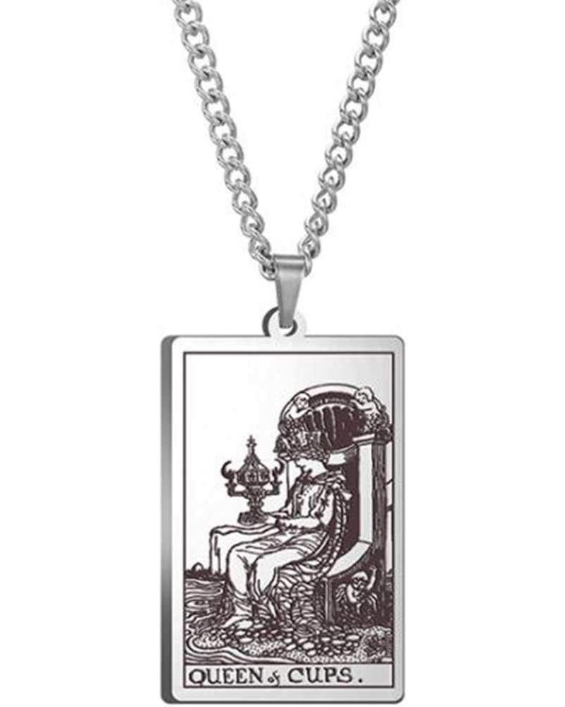 Retro Vintage Stainless Steel Tarot Card Rider Waite Pendant Necklace Queen of Cups $8.24 Necklaces