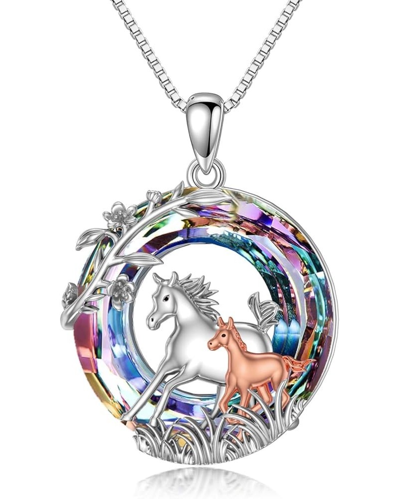 Horse Necklace for Women 925 Silver Necklace with blue/purple/Volcano Crystal Horse/Cow Gifts Jewelry for Women Sister Wife M...