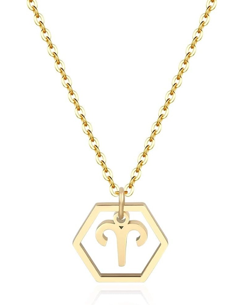 18K Gold Plated Astrology Necklace for Women Jewelry,12 Zodiac Pendant Horoscope Constellations Necklace Aries-Hexagon $8.00 ...