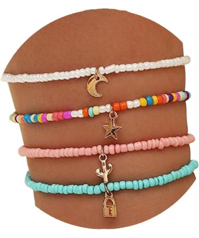 4 Pcs Handmade Beaded Bracelets Anklets for Women Boho Elastic Beaded Anklets Bracelets for Girls Colorful Beads Ankle Bracel...