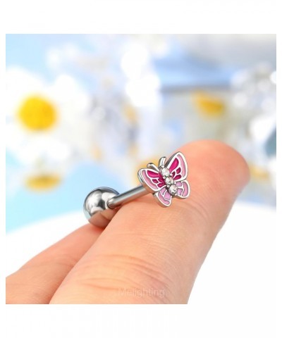 Butterfly Tongue Ring 14G Pink Tongue Piercing Jewelry Internally Threaded Tongue Jewelry Stainless Steel Tongue Bars For Wom...