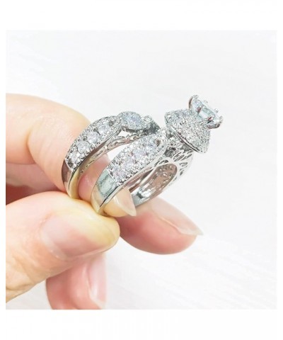 2 Pcs Retro Luxury Ring Set 925 Sterling Silver Shiny Full Diamond AAA Cubic Zirconia Solitaire Rings CZ Diamond Ring Set Ete...