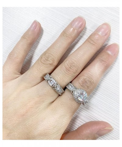 2 Pcs Retro Luxury Ring Set 925 Sterling Silver Shiny Full Diamond AAA Cubic Zirconia Solitaire Rings CZ Diamond Ring Set Ete...