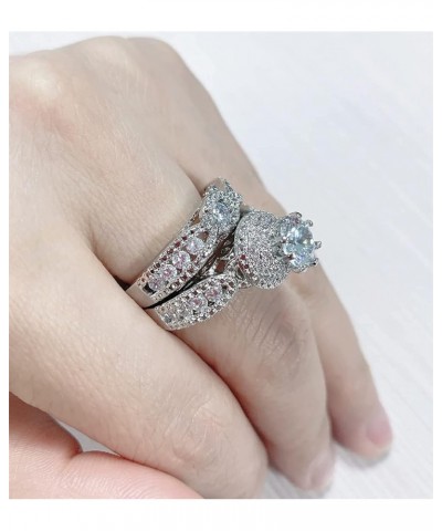 2 Pcs Retro Luxury Ring Set 925 Sterling Silver Shiny Full Diamond AAA Cubic Zirconia Solitaire Rings CZ Diamond Ring Set Ete...