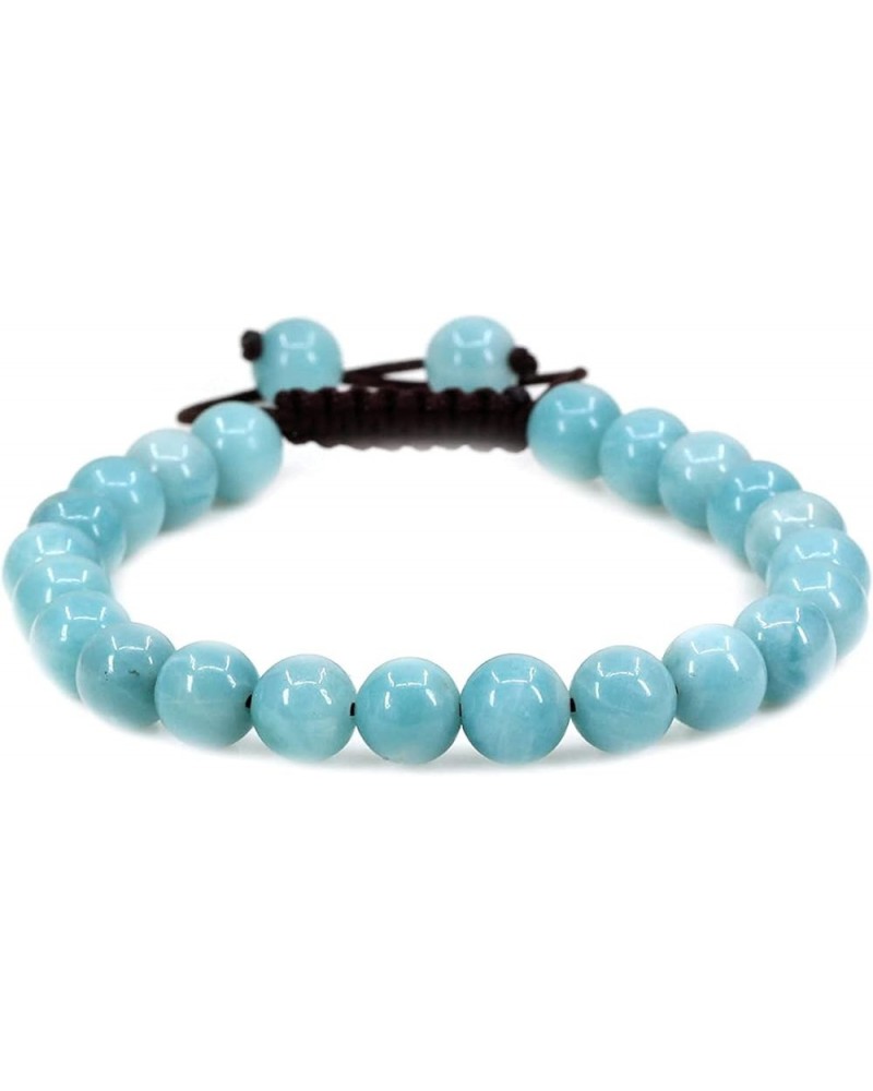 Natural Gemstone 8mm Round Beads Adjustable Braided Macrame Tassels Chakra Reiki Bracelet Blue Amazonite $7.45 Bracelets