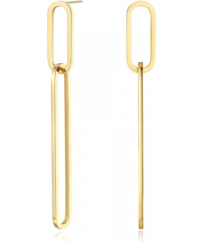 Geometric Gold Silver Long Dangle Earrings Dangling Women Rectangle Chain Link Drop Dangly Wedding Guest Earring Simple Forma...