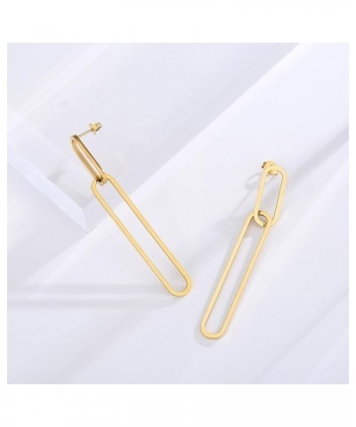 Geometric Gold Silver Long Dangle Earrings Dangling Women Rectangle Chain Link Drop Dangly Wedding Guest Earring Simple Forma...