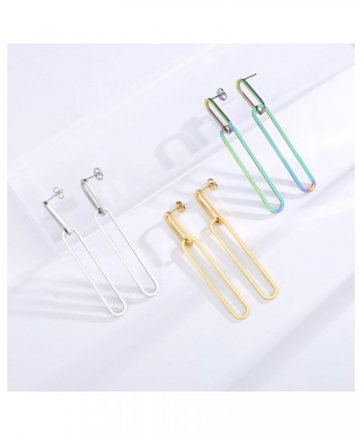 Geometric Gold Silver Long Dangle Earrings Dangling Women Rectangle Chain Link Drop Dangly Wedding Guest Earring Simple Forma...