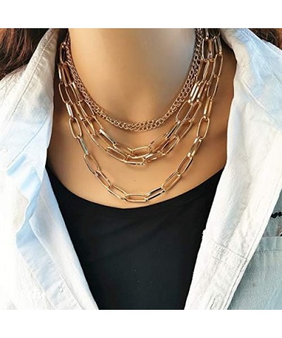 Goth Statement Layered Punk Chunky Necklaces for Women and Girls Gold $5.89 Necklaces