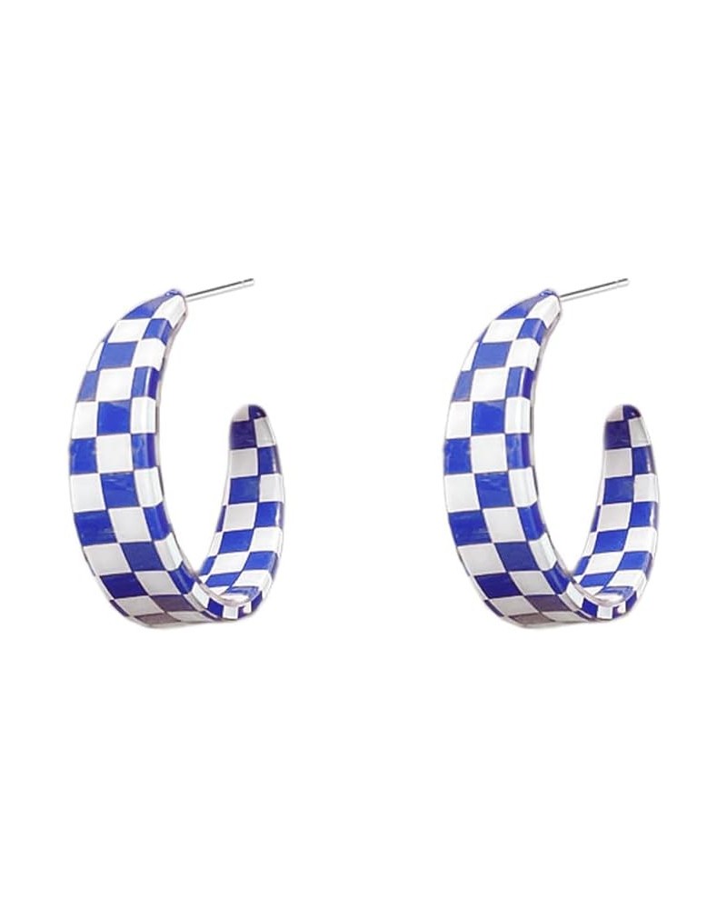 Dainty Chunky Checker Acrylic Hoop Earrings for Women Girls Fashion Sterling Silver Post Colorful Huggie Hoops Trendy Y2K Jew...