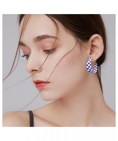 Dainty Chunky Checker Acrylic Hoop Earrings for Women Girls Fashion Sterling Silver Post Colorful Huggie Hoops Trendy Y2K Jew...