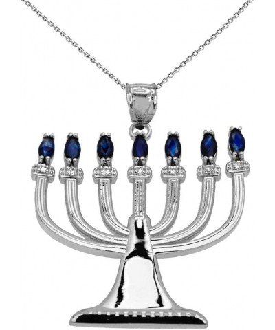 Jewish Jewelry by FDJ Fine Sterling Silver Sapphire and Diamond Menorah Pendant Necklace 22.0 Inches $49.46 Necklaces