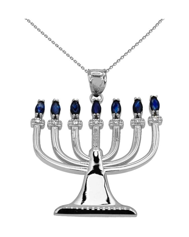 Jewish Jewelry by FDJ Fine Sterling Silver Sapphire and Diamond Menorah Pendant Necklace 22.0 Inches $49.46 Necklaces