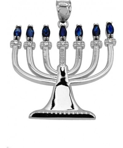 Jewish Jewelry by FDJ Fine Sterling Silver Sapphire and Diamond Menorah Pendant Necklace 22.0 Inches $49.46 Necklaces