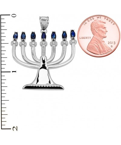 Jewish Jewelry by FDJ Fine Sterling Silver Sapphire and Diamond Menorah Pendant Necklace 22.0 Inches $49.46 Necklaces