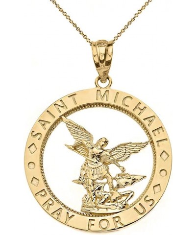 14k Gold Saint Michael Pray For Us Round Charm Pendant Necklace 22.0 Inches Yellow Gold $98.39 Necklaces