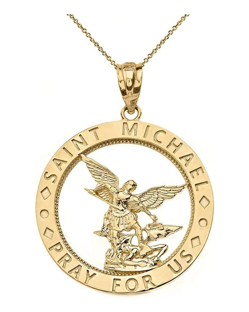 14k Gold Saint Michael Pray For Us Round Charm Pendant Necklace 22.0 Inches Yellow Gold $98.39 Necklaces