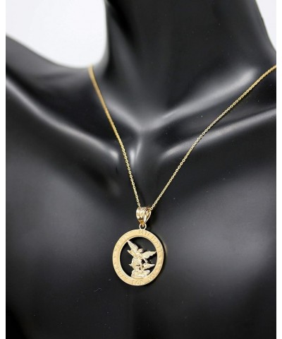 14k Gold Saint Michael Pray For Us Round Charm Pendant Necklace 22.0 Inches Yellow Gold $98.39 Necklaces