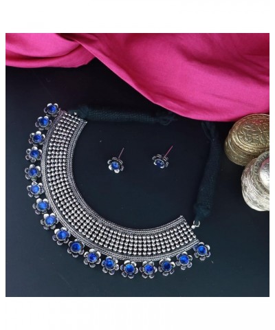 Valentines Day Gifts For Her Silver Oxidised Indian Wedding Bollywood Choker Necklace and Earrings Jewellery Set For Women & ...