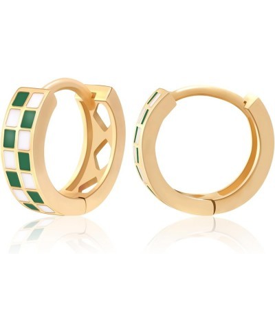 18k Gold Filled Checkered Hoop Earrings,Enamel Small Hoops Earrings For Women Hypoallergenic Earrings green $10.79 Earrings