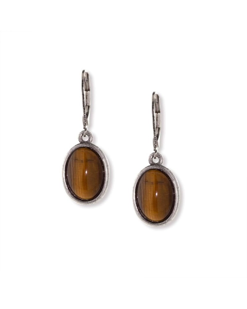 1928 Jewelry Women's Oval Semi Precious Gemstone Drop Earrings Tigers Eye $21.66 Earrings