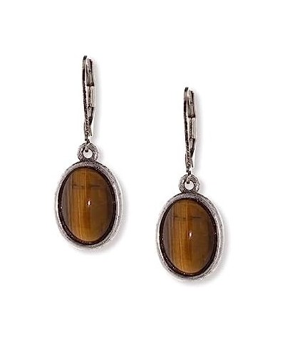 1928 Jewelry Women's Oval Semi Precious Gemstone Drop Earrings Tigers Eye $21.66 Earrings