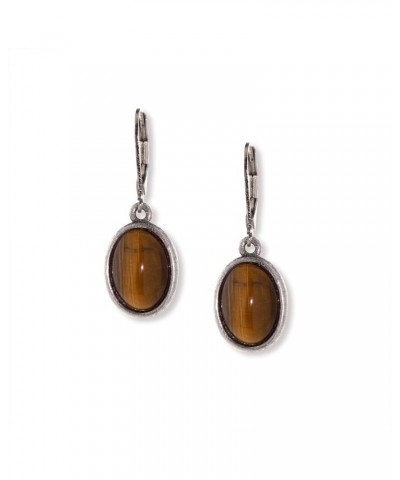 1928 Jewelry Women's Oval Semi Precious Gemstone Drop Earrings Tigers Eye $21.66 Earrings