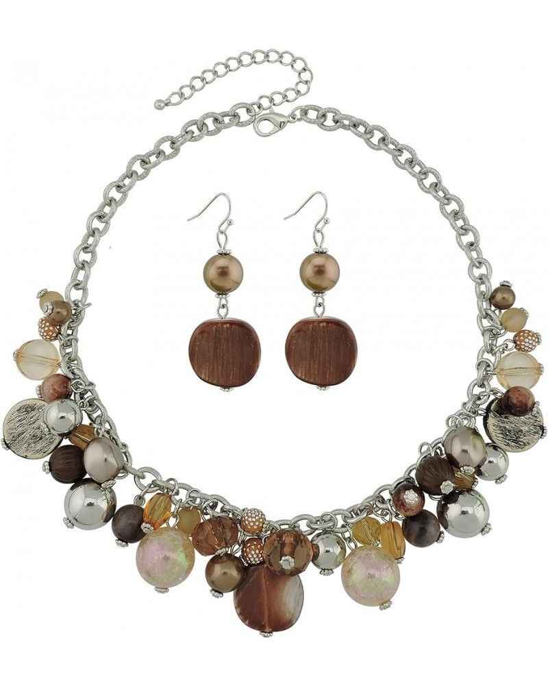 Women's Beaded Strand Statement Necklace Beads Collar N0002-Brown $11.76 Necklaces