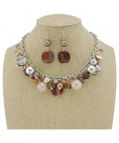 Women's Beaded Strand Statement Necklace Beads Collar N0002-Brown $11.76 Necklaces