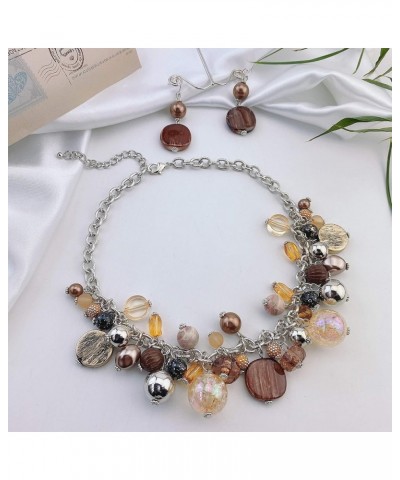 Women's Beaded Strand Statement Necklace Beads Collar N0002-Brown $11.76 Necklaces