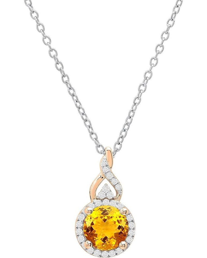 Round White Diamond & Gemstone Ladies Pendant (Silver Chain Included), Available in Various Gemstones & Metal 10K/14K/18K Gol...