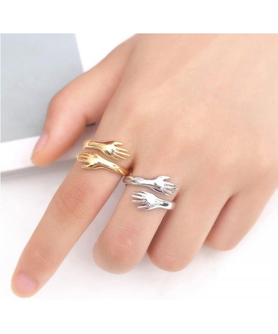 2 Pcs Love Hug Valentine's Day Open Adjustable Ring Set Friendship Couple Lover Statement Creative Romantic Wedding Engagemen...