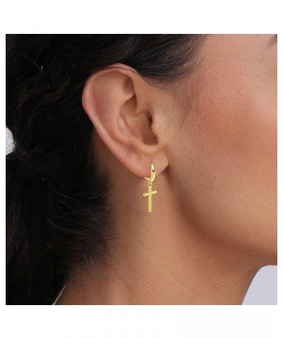 925 Sterling Silver Cross Drop Earrings for Men and Women Classic Christian Cross Shaped Drop Dangler Unisex Earrings Gold Hu...