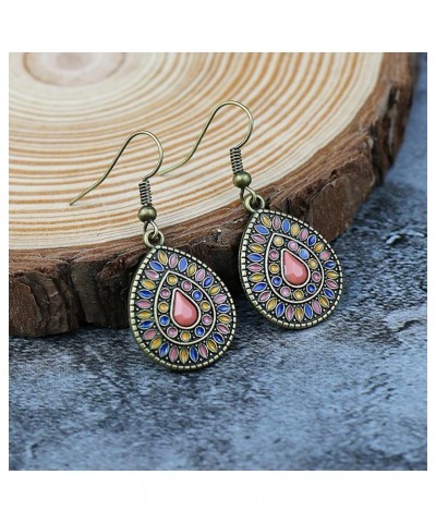 Atmneris Unique Enamel Vintage Dangle Earrings Antique Teardrop Ethnic Earrings Retro Pendant Earrings for Women Jewelry,yell...