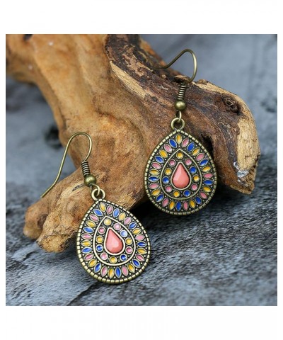 Atmneris Unique Enamel Vintage Dangle Earrings Antique Teardrop Ethnic Earrings Retro Pendant Earrings for Women Jewelry,yell...