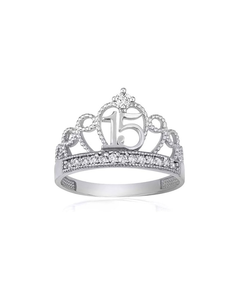 10K Yellow, White, and Rose Gold Cubic Zirconia Tiara Sweet 15 Años Quinceanera 2mm Crown Ring - Choice of Ring Size 10K Whit...