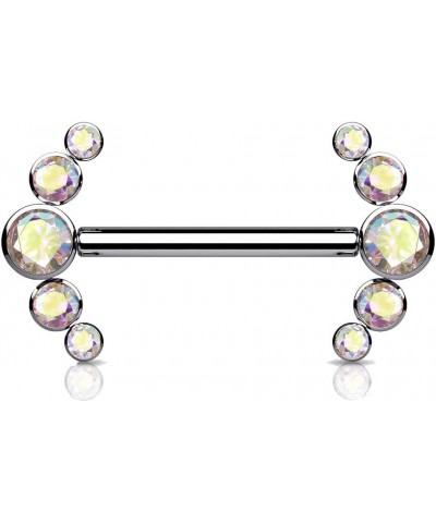 Dynamique Implant Grade Titanium Nipple Barbells With CZ Bezel Set Internally Threaded 5-CZ Curve Ends (Sold Per Pair Or Per ...