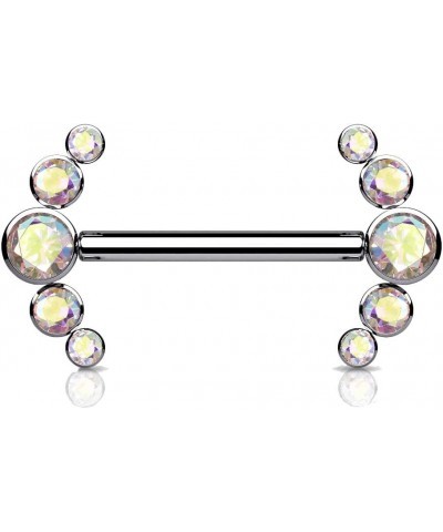 Dynamique Implant Grade Titanium Nipple Barbells With CZ Bezel Set Internally Threaded 5-CZ Curve Ends (Sold Per Pair Or Per ...