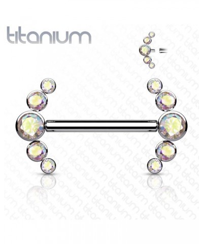 Dynamique Implant Grade Titanium Nipple Barbells With CZ Bezel Set Internally Threaded 5-CZ Curve Ends (Sold Per Pair Or Per ...