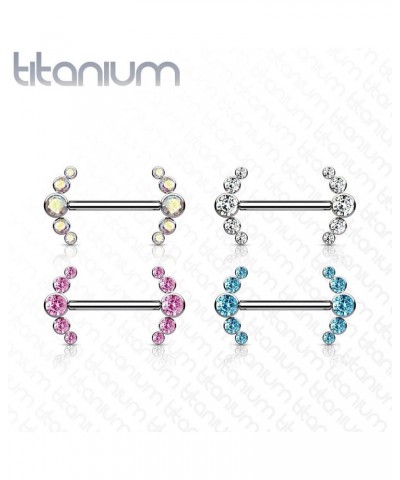 Dynamique Implant Grade Titanium Nipple Barbells With CZ Bezel Set Internally Threaded 5-CZ Curve Ends (Sold Per Pair Or Per ...