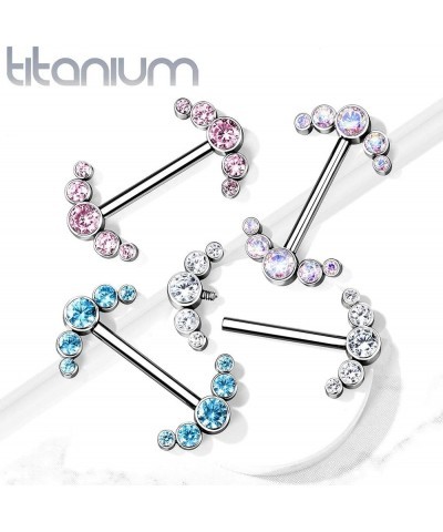 Dynamique Implant Grade Titanium Nipple Barbells With CZ Bezel Set Internally Threaded 5-CZ Curve Ends (Sold Per Pair Or Per ...