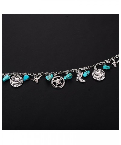 Western Cowgirl Turquoise Bracelets Vintage Sliver Cowboy Charm Bracelet Cowboy Hat Boots Bull Charm Chain Link Bracelet Y2K ...