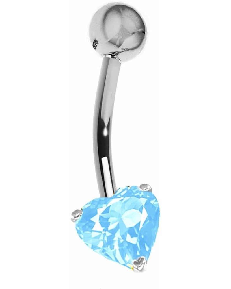 14k Solid Gold Genuine Blue Topaz Heart Belly Button Navel Ring Body Art (Yellow or White) White Gold $36.52 Body Jewelry