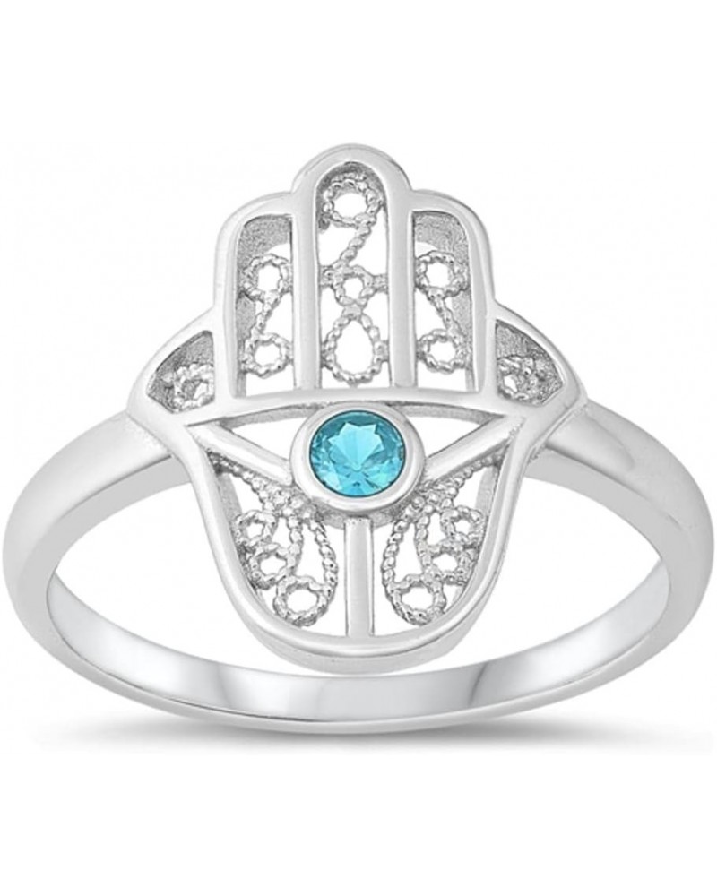 CHOOSE YOUR COLOR Sterling Silver Hamsa Protection Ring Blue (Simulated Topaz) $12.64 Rings