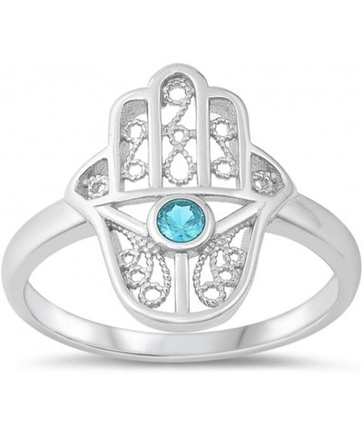 CHOOSE YOUR COLOR Sterling Silver Hamsa Protection Ring Blue (Simulated Topaz) $12.64 Rings