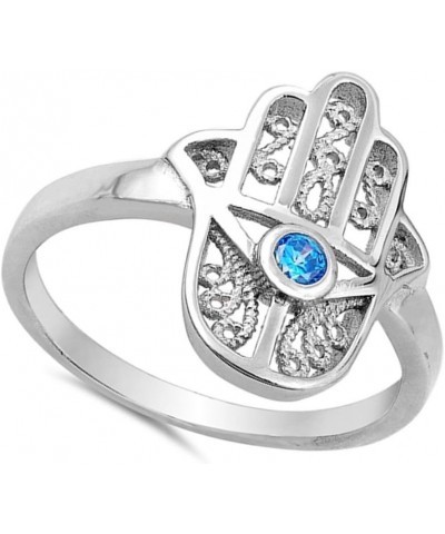 CHOOSE YOUR COLOR Sterling Silver Hamsa Protection Ring Blue (Simulated Topaz) $12.64 Rings