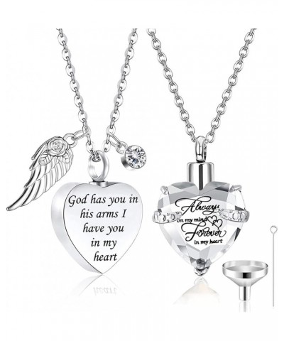 2 Pieces Cremation Urn Necklace Heart Ashes Necklace Carved Locket Stainless Steel Waterproof Memorial Pendant with Angel Win...